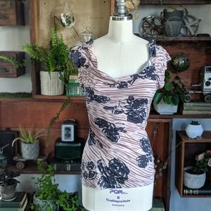 Anthropologie Ruched Flower Print Blouse